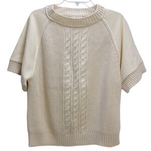 Mono‎ B Beige Short Raglan Sleeve Hybrid Crewneck top Boxy Fit Layering Piece L